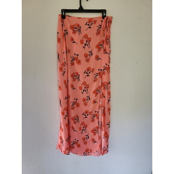 Topshop Women's Ruched Cherry‎ Blossom Side Slit Skirt in Pink size 8 #P3 - Picture 2 of 6
